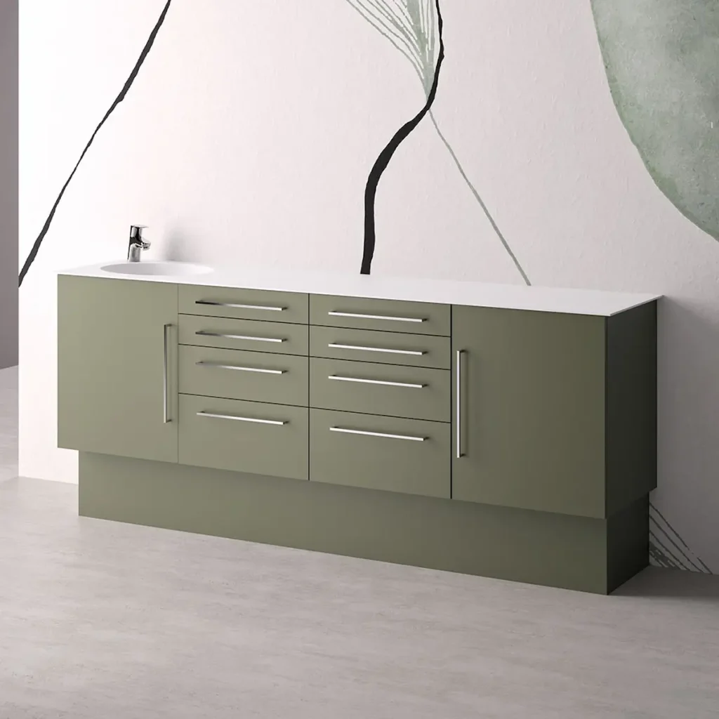 Meuble de cabinet dentaire Intercontidental collection EDO coloris olive avec vasque intégrée