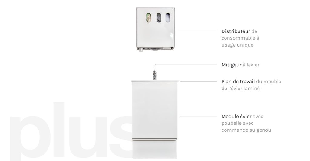 Distributeur de consommable + module évier salle de Chir, cabinet de soin